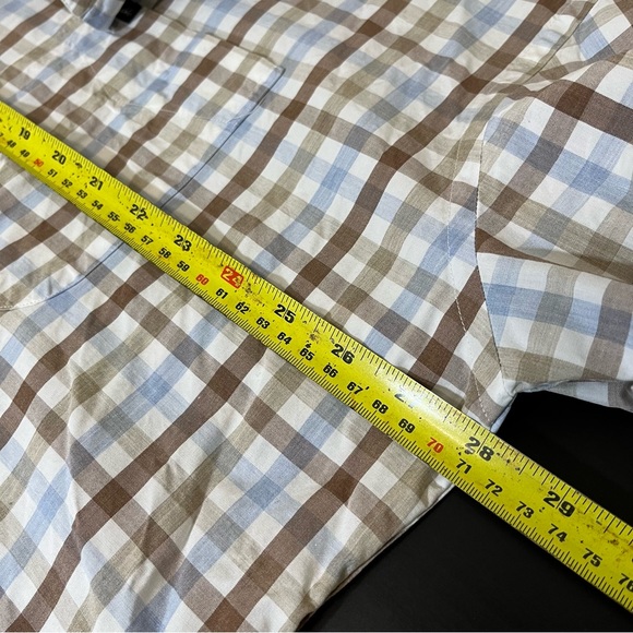 Façonnable Men’s Check Plaid Button Up Shirt - Brown Blue White - Picture 10 of 12